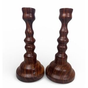 Candlestick Holders Rosewood Hand Turned Pair Signed C.A.L. 1983 Vintage